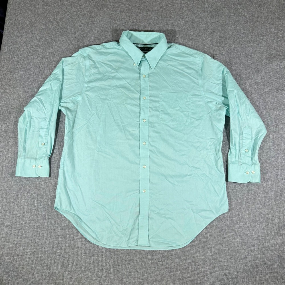 Lauren Ralph Lauren Button Down Shirt Mens 17.5 32/33 Mint Green Stretch Shirt